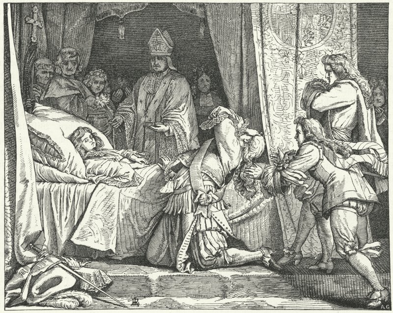 Maximilian II. Emanuel, Kurfürst von Bayern, am Sterbebett seines Sohnes Joseph Ferdinand von German School