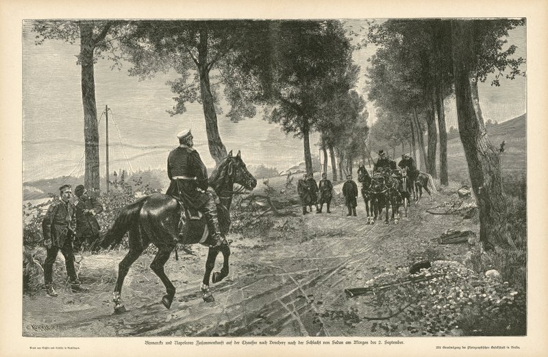 Treffen von Bismarck und Napoleon III nach der Schlacht von Sedan, Deutsch-Französischer Krieg, 2. September 1870 von German School