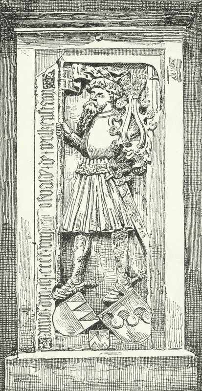Gedenkstein im Brixner Dom des deutschen Dichters und Diplomaten Oswald von Wolkenstein (Gravur) von German School