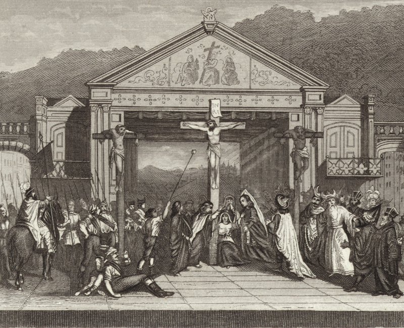 Passionsspiel in Oberammergau, Bayern, Deutschland. Illustration für Bilder-Atlas (Gravur) von German School