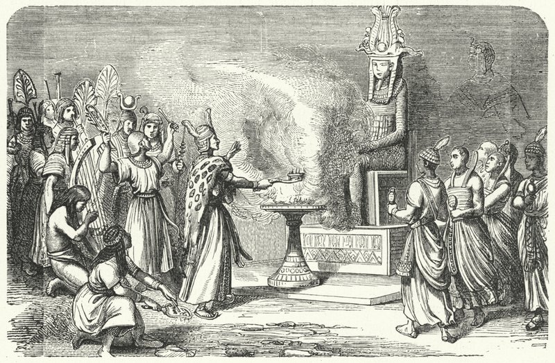 Priester führen ein Opfer im alten Ägypten durch von German School