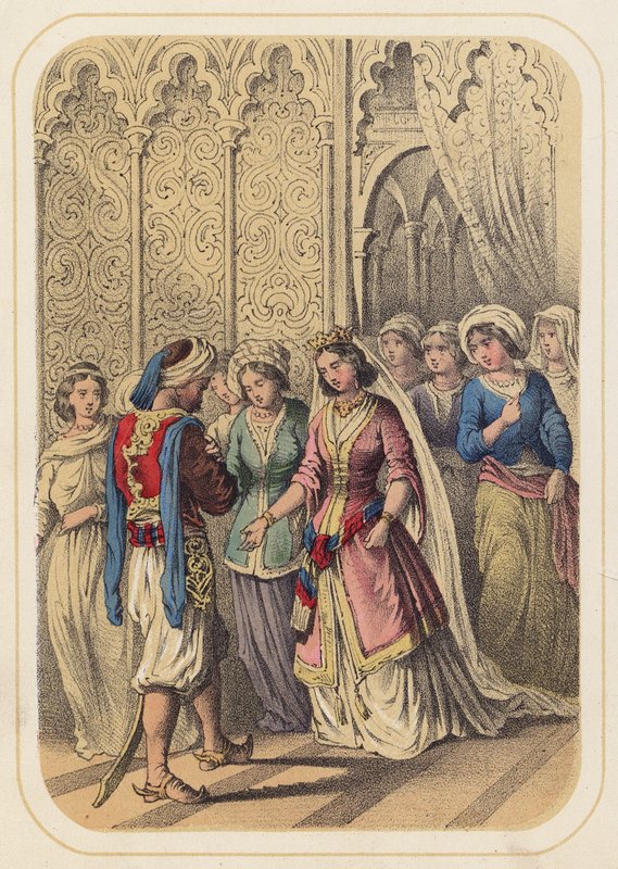 Prinz Ahmed und Prinzessin Paribanou in einer Szene aus Tausendundeine Nacht von German School