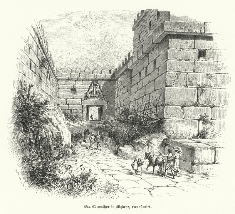 Rekonstruktion des Löwentors, Eingang zur Zitadelle von Mykene, Griechenland von German School