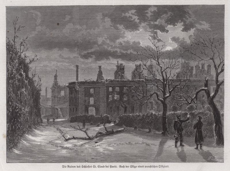Ruinen des Schlosses Saint-Cloud, Paris, zerstört durch preußischen Beschuss im Jahr 1870 während des Deutsch-Französischen Krieges von German School