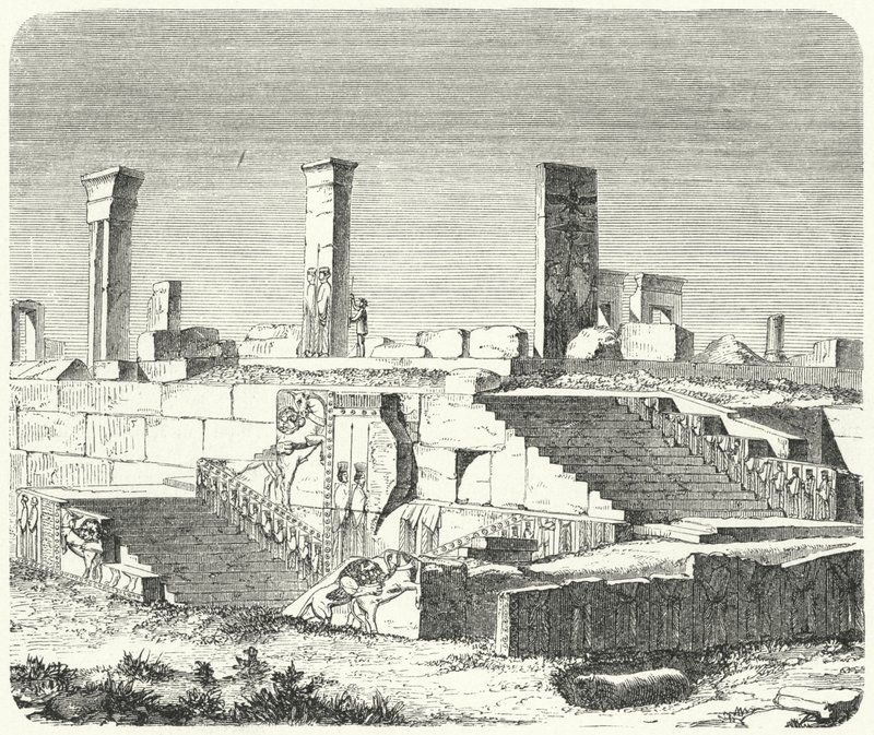 Ruinen des Palastes von Xerxes in Persepolis (Stich) von German School