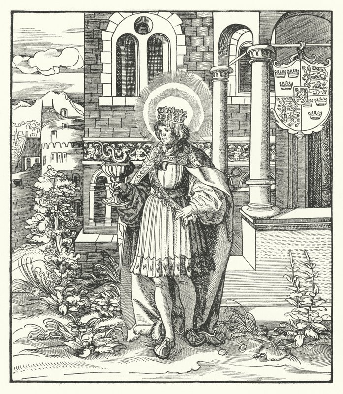 St. Eduard der Märtyrer, König von England (Gravur) von German School