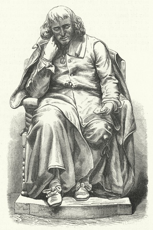 Statue des niederländischen Philosophen Baruch Spinoza in Den Haag (Stich) von German School