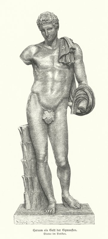 Statue des antiken griechischen Gottes Hermes als Gott der Turner von German School