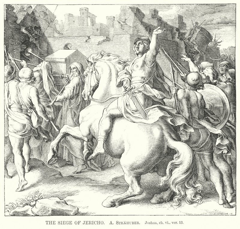 Die Belagerung von Jericho, Josua, Kapitel VI, Vers 13 (Gravur) von German School