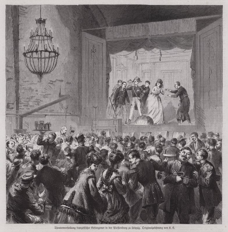 Theateraufführung französischer Kriegsgefangener aus dem Deutsch-Französischen Krieg in der Pleissenburg, Leipzig, Deutschland von German School