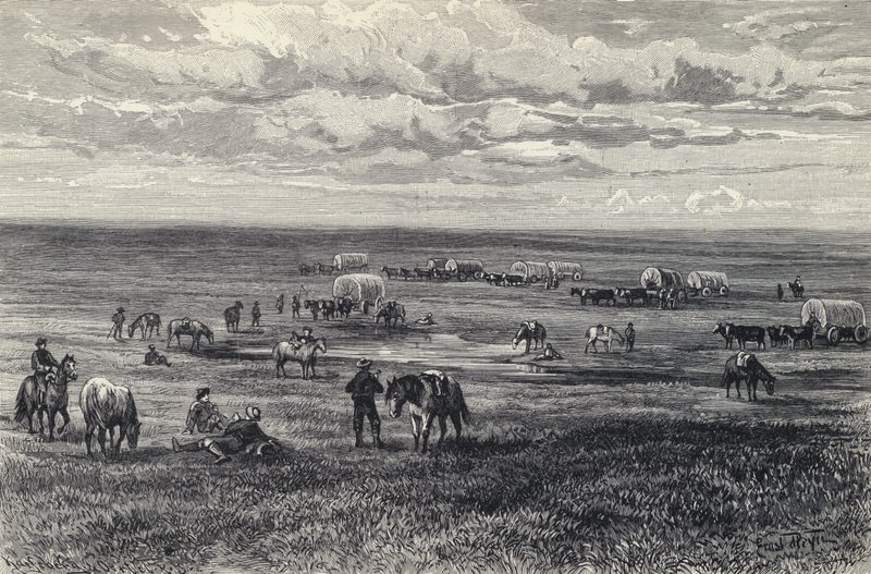 Wagenzug auf den Prärien von South Dakota, USA von German School
