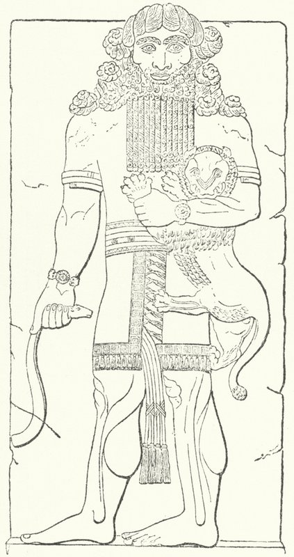 Wandrelief von Gilgamesch aus den Ruinen von Dur-Sharrukin, Hauptstadt der Assyrer zur Zeit von König Sargon II. (Gravur) von German School