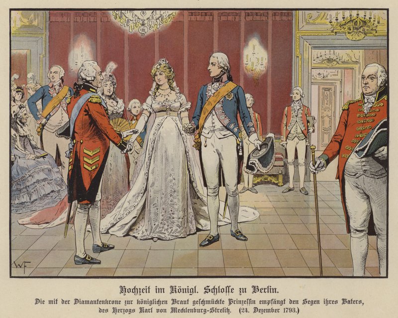 Hochzeit von Kronprinz Friedrich Wilhelm von Preußen und Prinzessin Louise von Mecklenburg-Strelitz im Königlichen Palast, Berlin, 24. Dezember 1793 von German School
