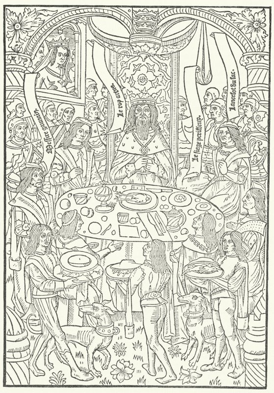 Holzschnitt aus der ersten Ausgabe von Lancelot du Lac, gedruckt in Rouen von Jean le Bourgeois im Jahr 1488 (Stich) von German School