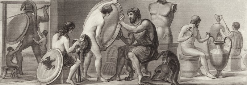 Arbeit und Berufe im antiken Griechenland. Illustration für Bilder-Atlas von German School