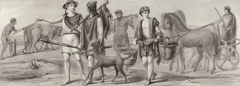 Arbeit und Berufe im antiken Griechenland. Illustration für Bilder-Atlas von German School