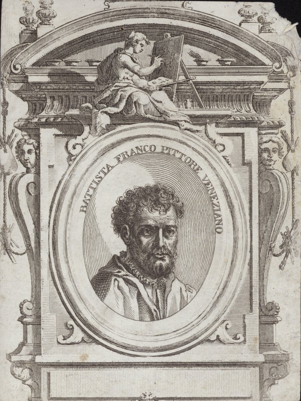 Battista Franco Veneziano, geboren als Giovanni Battista Franco, ein italienischer Künstler. Gravur von Giorgio Vasari von Giorgio Vasari