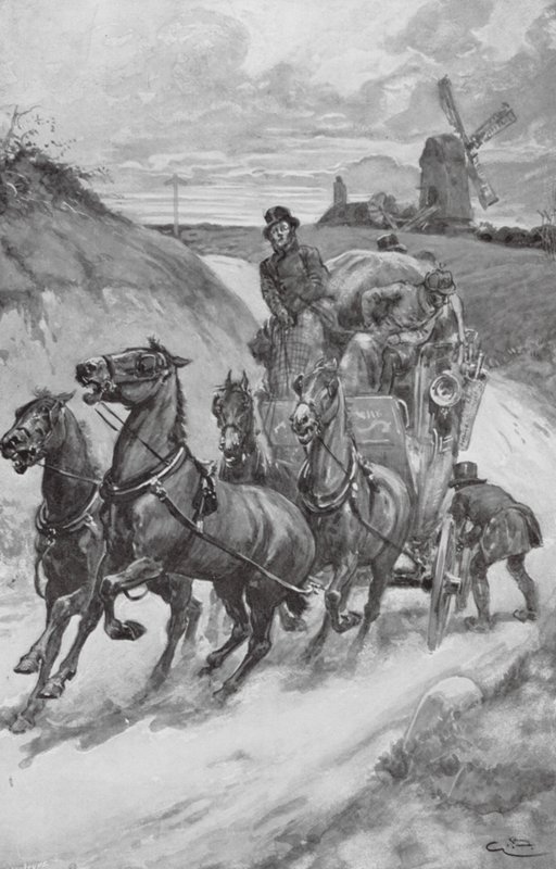 Eine Postkutsche in alten Zeiten von Gordon Frederick (after) Browne