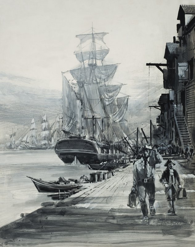 Hafenszene (Gouache auf Papier) von Graham Coton
