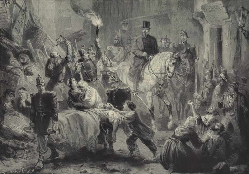 Louis Napoleon besucht die Barrikaden von Paris zu Pferd in der Nacht des 3. Dezember 1851 von Gustav Bartsch