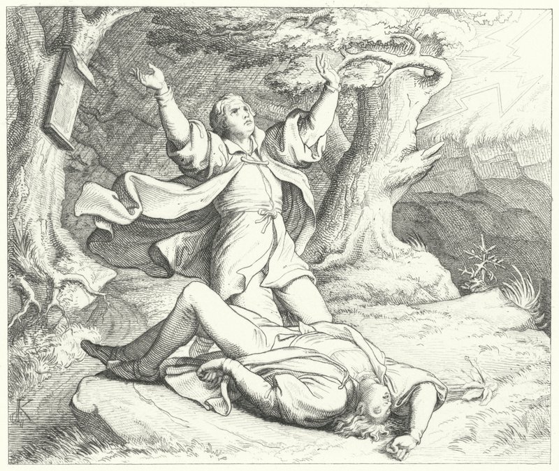 Alexis, Freund von Martin Luther, nachdem er während ihrer Reisen vom Blitz getroffen wurde, 1505 von Gustav Ferdinand Leopold Konig