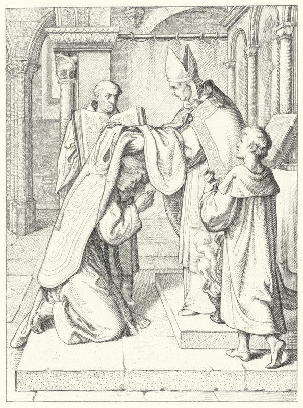 Martin Luther wird von Jerome Scultetus, Bischof von Brandenburg, im Erfurter Dom zum Priester geweiht, 3. April 1507 von Gustav Ferdinand Leopold Konig