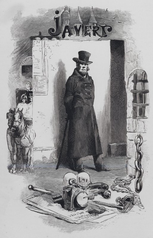 Szene aus Les Miserables, von Victor Hugo: Javert, der Detektiv (Gravur) von Gustave (after) Brion