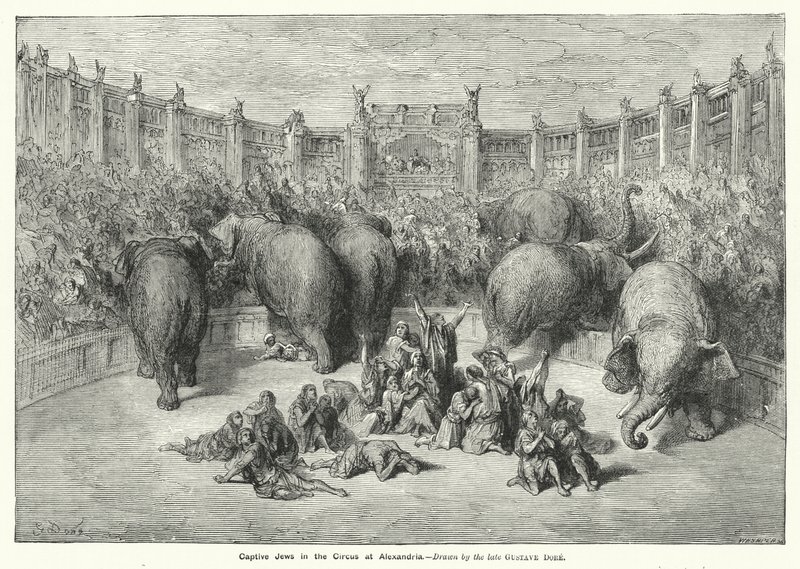 Gefangene Juden im Zirkus von Alexandria (Stich) von Gustave Dore