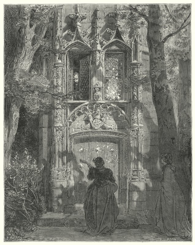Hier beendete die umworbene Jungfrau ihr Lied (Illustration von Don Quixote) von Gustave Dore