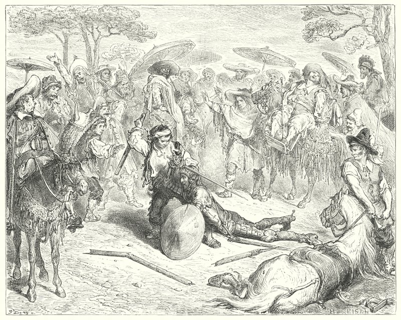 Gustave Dorés Don Quixote: "Trotz seiner Waffen drosch er ihn wie ein Weizengarben" von Gustave Dore