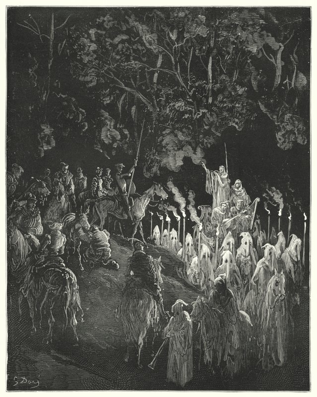 Don Quijote: "Die Gestalt im Gewand stand auf" (Gravur) von Gustave Dore