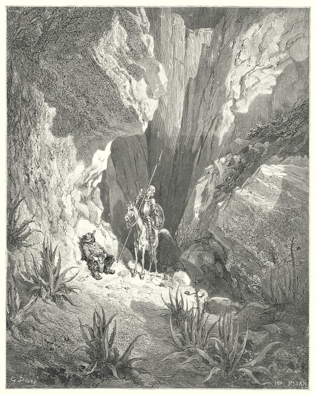 Gustave Dorés Don Quixote: "Das erste, was er fand, war der grobe Entwurf eines Sonetts; also las er es laut vor" von Gustave Dore