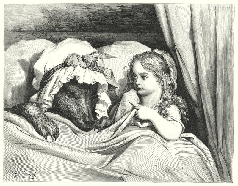 Le Petit Chaperon Rouge; Rotkäppchen (Gravur) von Gustave Dore
