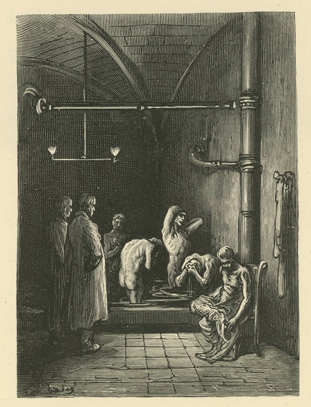 Männer in den Bädern im Haus der Zuflucht von Gustave Dore