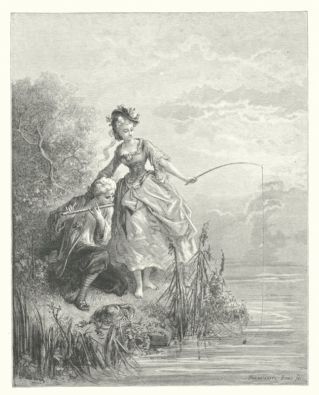 Die Fabeln von La Fontaine: Der Fisch und der Hirte, der auf der Klarinette spielte (Gravur) von Gustave Dore