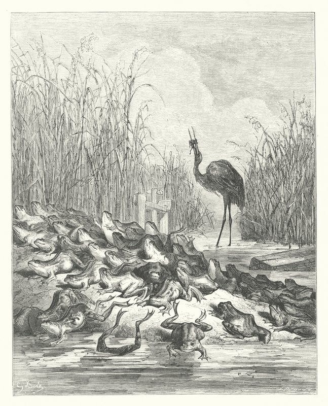 Die Fabeln von La Fontaine: Die Frösche, die einen König verlangten von Gustave Dore