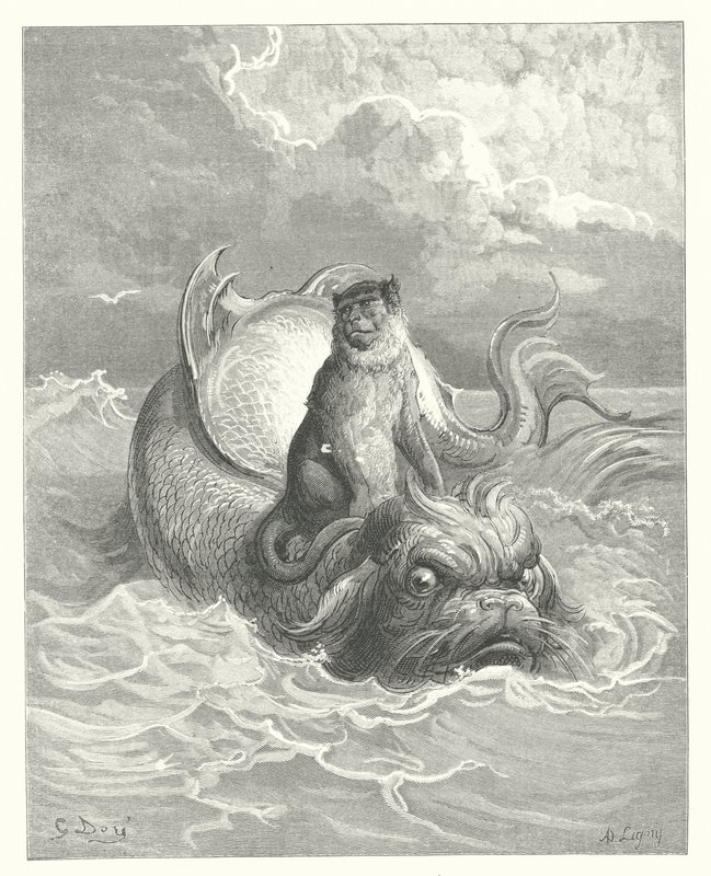Die Fabeln von La Fontaine: Der Affe und der Delfin von Gustave Dore