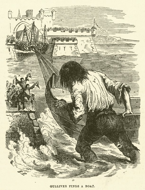 Gulliver findet ein Boot von after Hablot Knight Browne