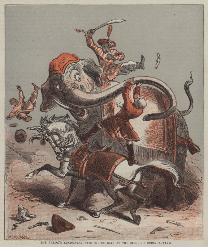 Die Begegnung des Barons mit Tippoo Saib bei der Belagerung von Seringapatam von after Hablot Knight Browne
