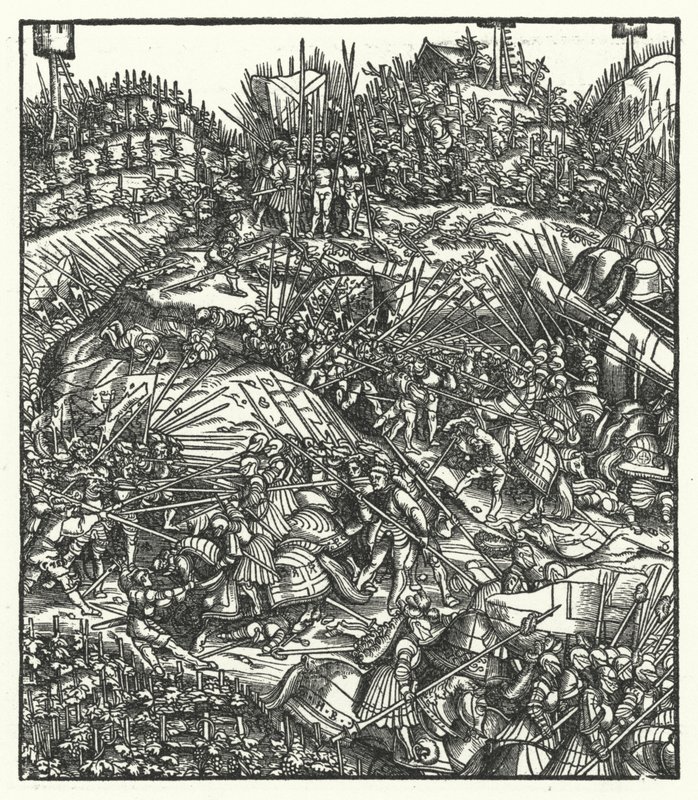 Erzherzog Maximilian von Österreich und seine Armee kämpfen gegen die Franzosen von Hans (after) Burgkmair