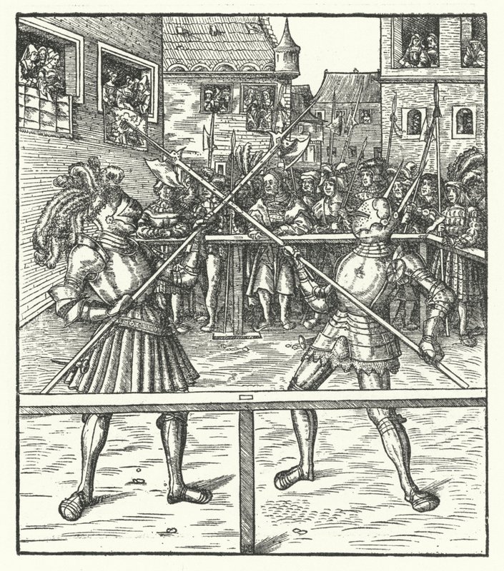 Erzherzog Maximilian von Österreich kämpft zu Fuß mit einer Hellebarde von Hans (after) Burgkmair