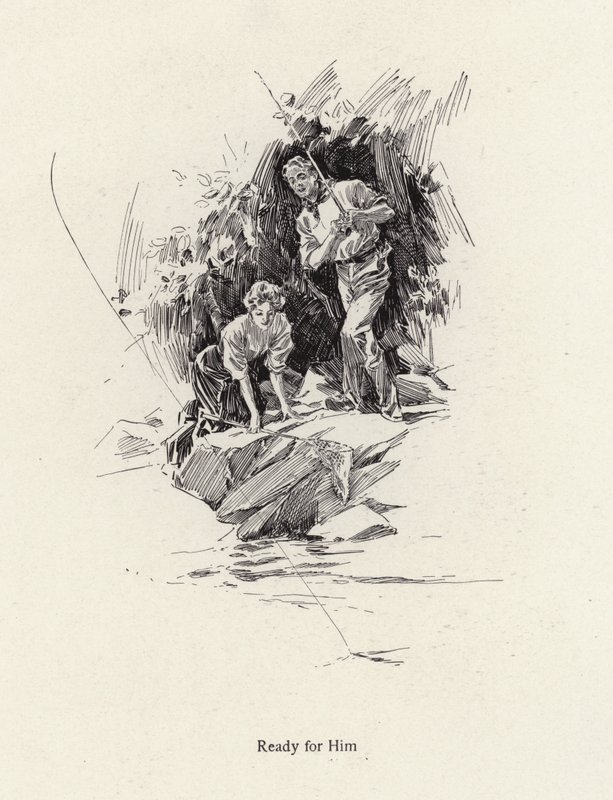 Mann und Frau angeln in einem Fluss oder Bach (Lithografie) von Harrison Fisher