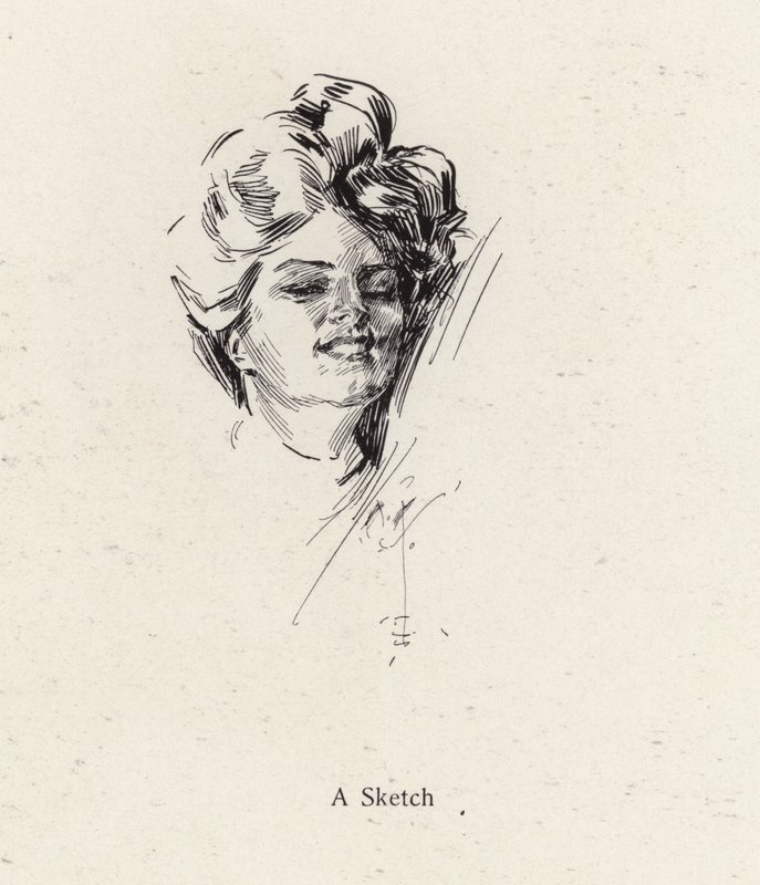 Federzeichnung Porträt einer Frau (Lithografie) von Harrison Fisher