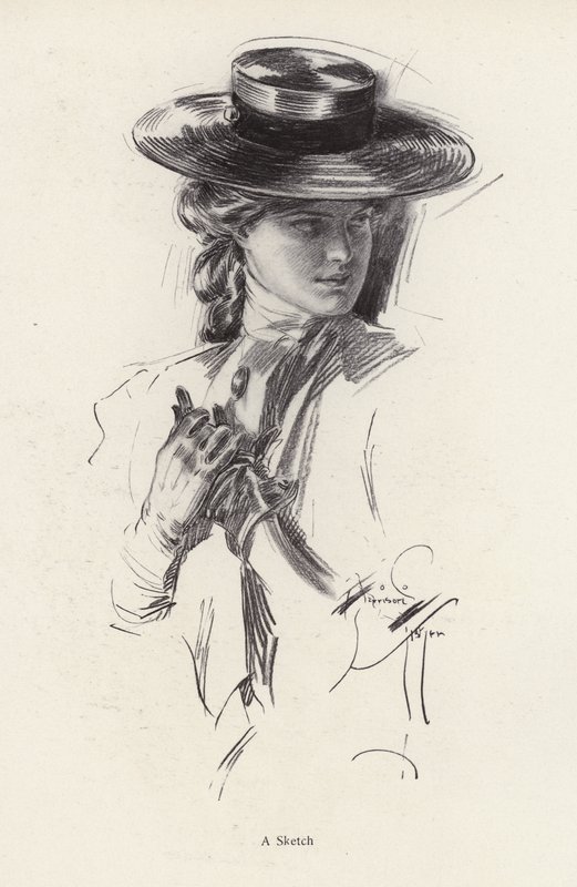 Porträt einer Frau mit Hut (Lithografie) von Harrison Fisher