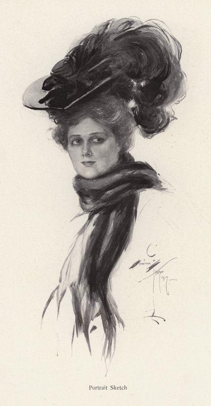 Porträt einer Frau mit großem Hut von Harrison Fisher