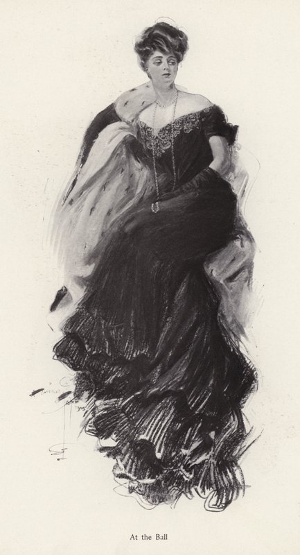Frau in einem Abendkleid auf einem Ball (Lithografie) von Harrison Fisher