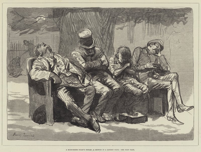 Ein Sommernachtstraum, eine Skizze in einem Londoner Park von Harry Furniss