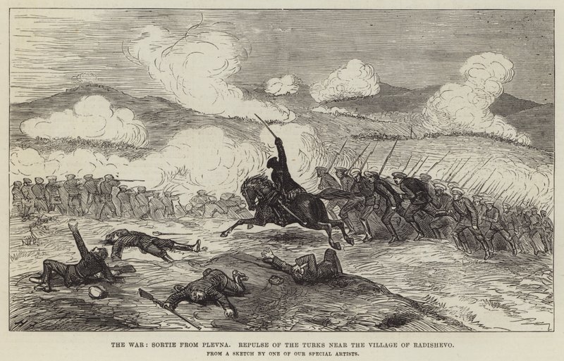 Der Krieg, Ausfall aus Plewna, Zurückweisung der Türken in der Nähe des Dorfes Radishevo von Harry Furniss