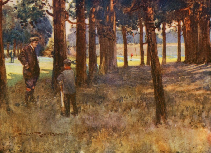 Golfplätze: Mildenhall, das Ergebnis eines schlechten Schlags am sechsten Loch von Harry (1878 1950) Rountree