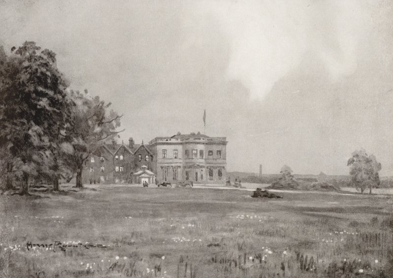 Golfplätze: Trafford Park, das Clubhaus vom achtzehnten Abschlag von Harry (1878 1950) Rountree
